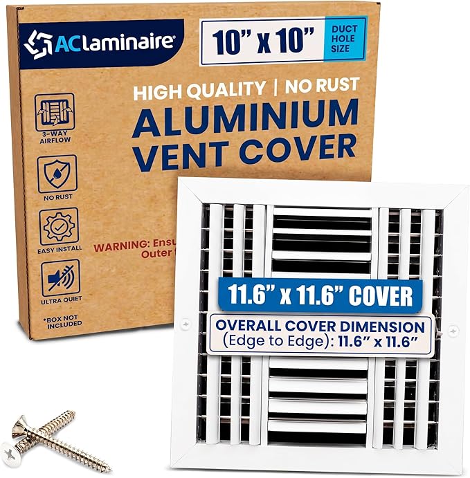 10x10 Aluminum 3-Way HVAC Vent Cover Register Wall Ceiling Quiet Adjustable by ACLAMINAIRE