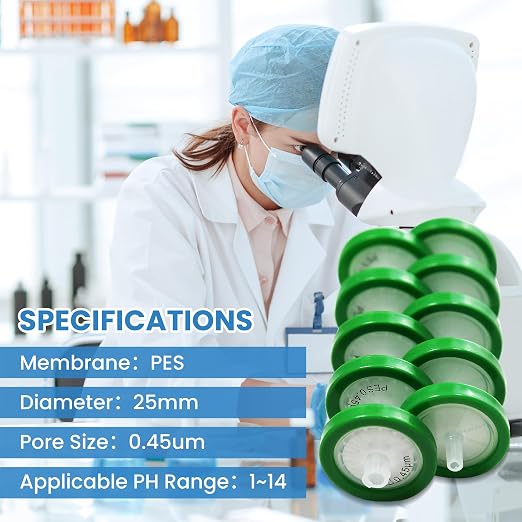 PES Membrane Syringe Filter 25mm Diameter 0.45um Pore Size Syringe Lab Filter - Image 2