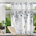 No Hook Shower Curtain and Liner Set, Blue Grey Eucalyptus Floral Shower Curtains for Bathroom, Bath Curtain Sets with Snap in Liner, Waterproof with See Through Top Window, 71x74 Inches