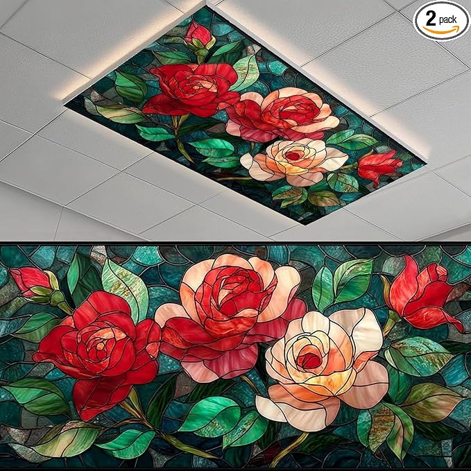 2PCS Stained Glass Rose Magnetic Fluorescent Light Covers by Unknown