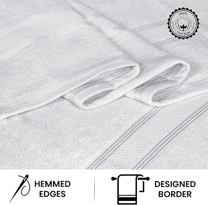 Casa Lino Bath Towel Set of 8 (2 Bath Towels, 4 Wash Cloths & 2 Hand Towels for Bathroom) - 100% Cotton - Highly Absorbent & Quick Dry - Guest Room Essentials for Bathroom Set - (White)