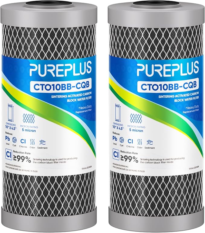 PUREPLUS 5 Micron 10" x 4.5" Whole House Activated Carbon Water Filter by PUREPLUS