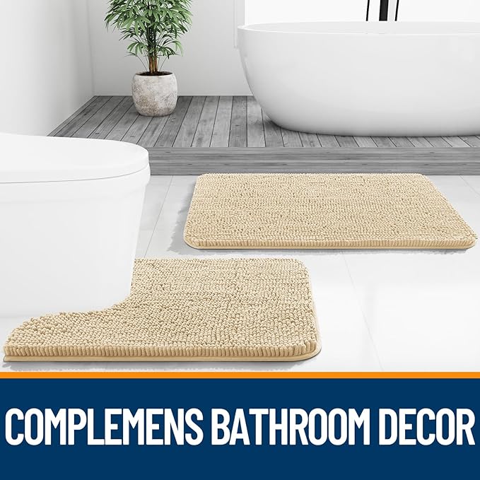 OLANLY Bathroom Rugs 40x32, Extra Soft Absorbent Chenille Bath Rugs, Rubber Backing Quick Dry, Machine Washable Bath Mats for Bathroom Floor, Tub and Shower, Home Decor Accessories, Beige