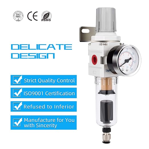 NANPU 1/4" NPT Compressed Air Filter Regulator Combo Piggyback, Auto Drain - Image 6