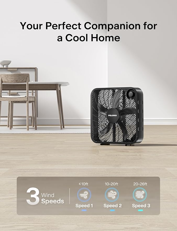 PELONIS 20 Inch Box Fan – 3 Speeds, Window Fans, Floor or Tabletop, Superior - Image 3