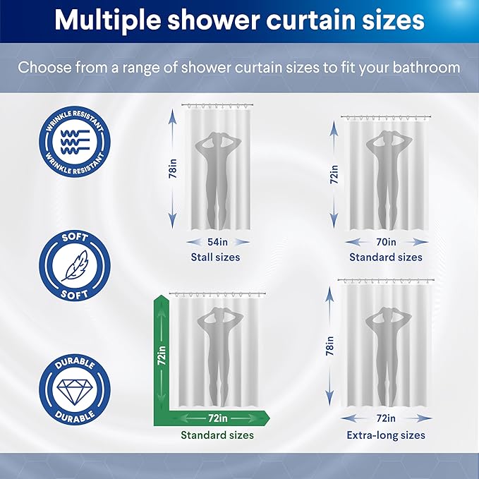 Clorox 2-in-1 Bathroom Shower Curtain Liner w Metal Hooks, Durable Fabric, Weighted Magnets for Bath Water Control, Washable Premium Quality, Modern - 72" x 72" White