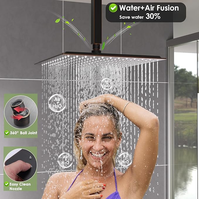 Enga Shower Body Spray System, 12 Inch Rain Shower Head System Wall Mounted, All Metal Shower Jets System, Oil Rubbed Bronze