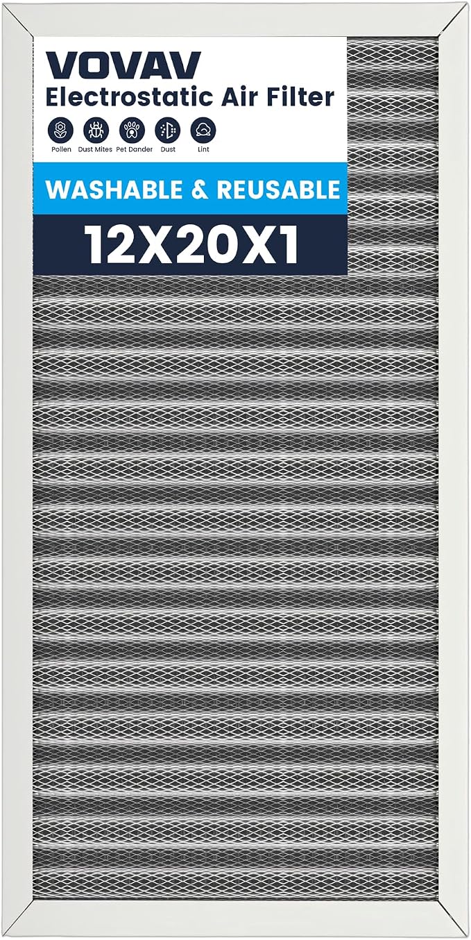 12x20x1 Air Filter-MERV 8, Washable & Reusable Electrostatic Air Filter by VOVAV