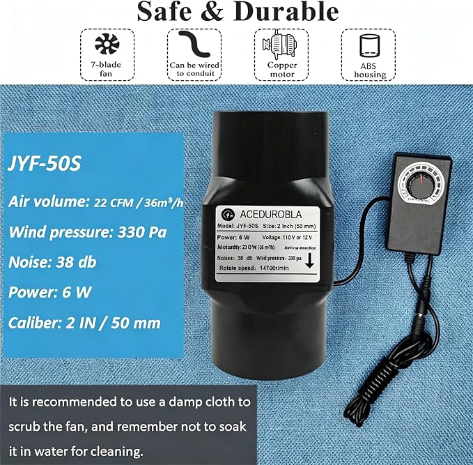 2 inch Inline Duct Fan, Adjustable Speed, 2inch-Black - Image 2