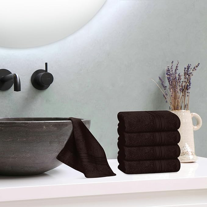 BOUTIQUO Ultra Soft Cotton Washcloths, Contains 12 Piece Face Cloths 12x12 inch, Ideal for Everyday use Face Towels, Compact & Lightweight Multi Purpose Washcloths - Chocolate Brown