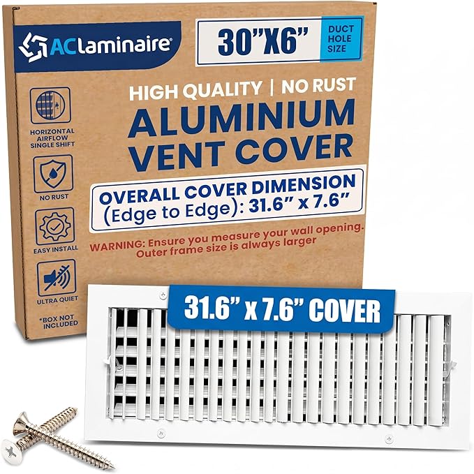 30x6 Aluminum 1-Way Air Vent Cover Wall or Ceiling HVAC Register Multi-Shutter by ACLAMINAIRE