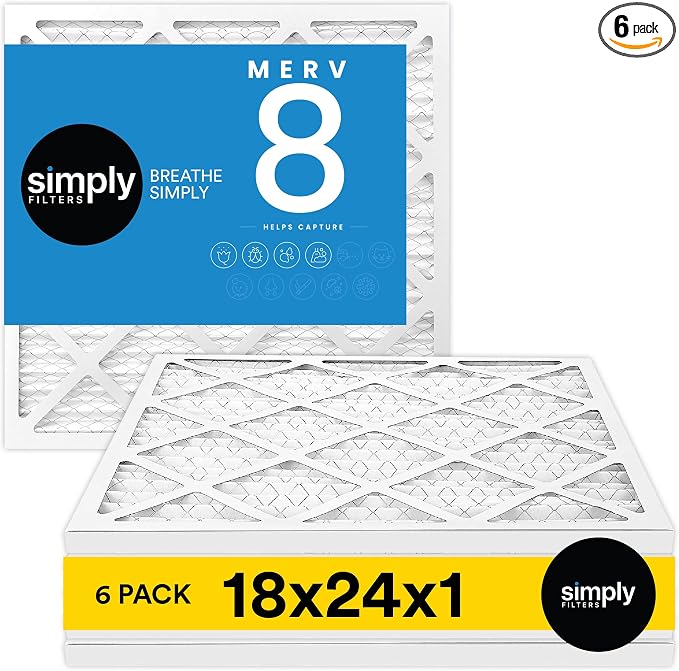 Simply 18x24x1 Air Filter, Merv 8, 6 Pack, by SimplyFilters