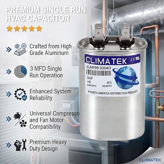 ClimaTek 3 MFD 370/440 Volt VAC Run Oval Capacitor CAP99-0304O - Image 5