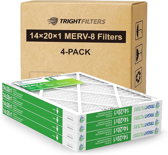 14x20x1 Air Filter 4 Pack, Durable MERV 8 Pleated Home HVAC AC Furnace Filters by TrightFilters