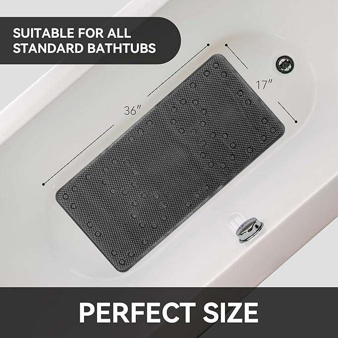 Double Layer Foam Non Slip Bathtub Mat 37x17in, More Comfortable and Thicker Tub Mat Than Ordinary Foam Shower Mat, Bath Mat for Tub with Suction for Comfort and Safety (Black, 36'' x 17'')