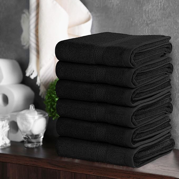Utopia Towels 6 Pack Premium Hand Towels Set, 16 by 28 inches, 100% Ring Spun Cotton, Ultra Soft and Highly Absorbent 600GSM Towels for Bathroom, Gym, Shower, Hotel, and Spa, Black