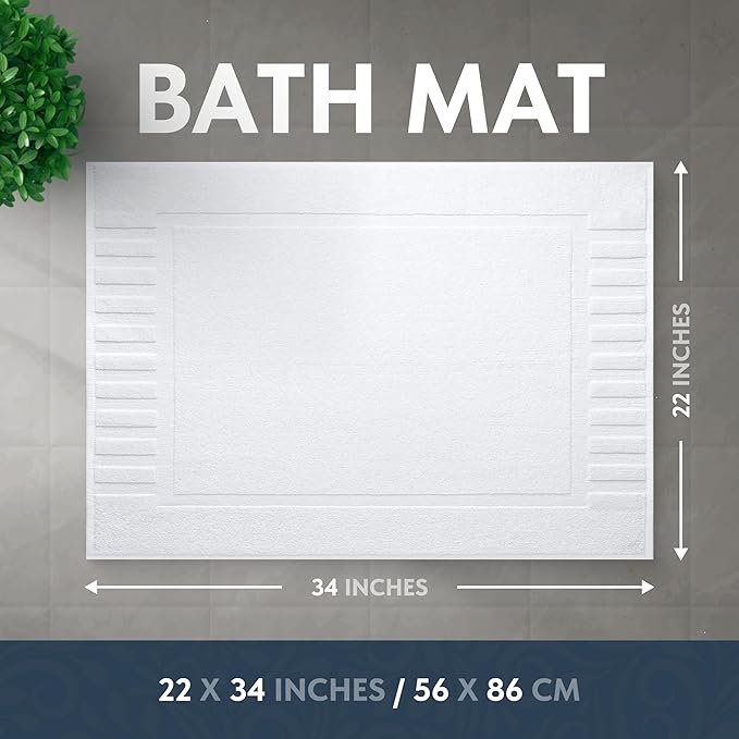 White Classic Luxury Bath Mat Floor Towel Set - Absorbent Cotton Hotel Spa Shower/Bathtub Mats [Not a Bathroom Rug] 22"x34" | 2 Pack | White