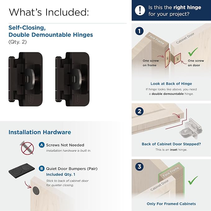 Amerock | Double Demountable Cabinet Hinge | 3/8 inch Inset Hinge | Satin - Image 4