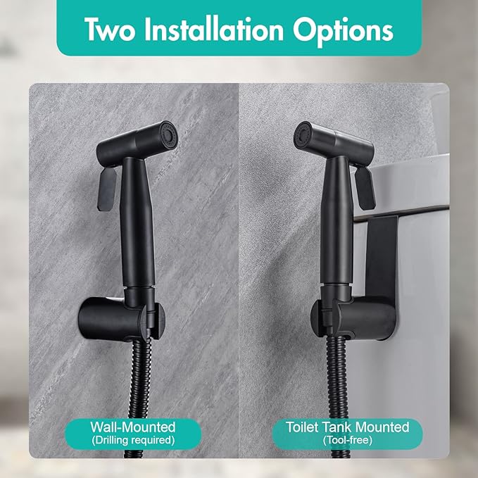 BARROCK Handheld Bidet Sprayer for Toilet, 2 Pack Stainless Steel Metal Made Baby Cloth Diaper Spraying Kit, Bathroom Toilet Bidet Attachment Set for Bathing Pets and Feminine Hygiene, Matte Black