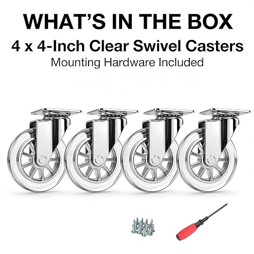 4” Casters Wheels Set of 4, Swivel Castors, Heavy Duty Clear Wheels - Image 7