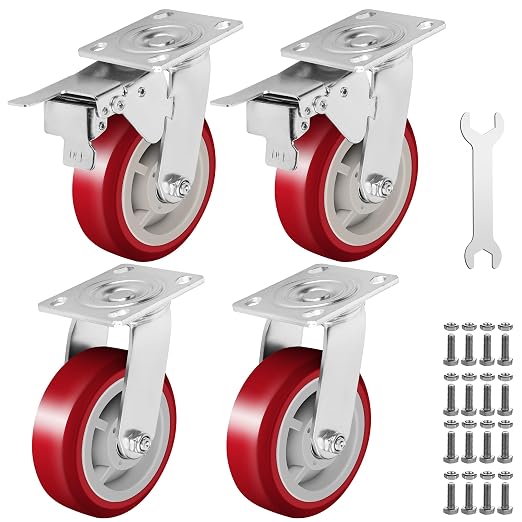 6 Inch Heavy Duty Casters Set of 4, Lockable Plate Caster Wheels by Castrek