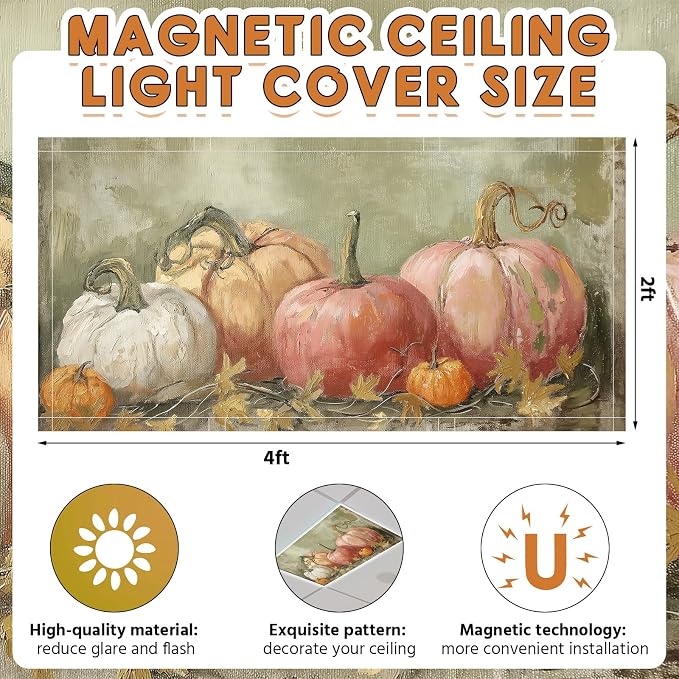 Glooglitter 4 Pcs Fall Fluorescent Light Covers 4 x 2 ft Pumpkin Magnetic - Image 9