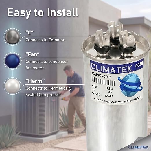 ClimaTek 40 + 7.5 MFD 370/440 Volt Dual Run Capacitor CAP99-4074R | 40/7.5 | VAC - Image 3