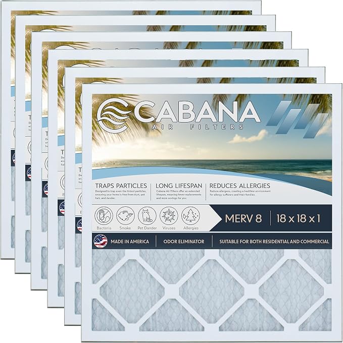 Cabana Filters 6-Pack 18x18x1 MERV 8 AC Furnace Air Filter by CabanaAirFilters