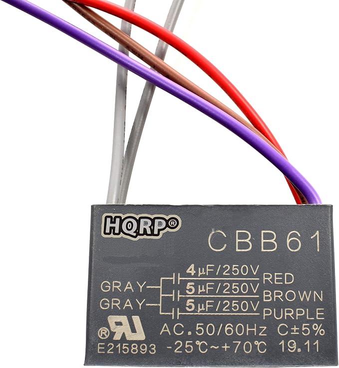 HQRP 2-Pack Ceiling Fan Capacitor CBB61 4uf+5uf+5uf 5-Wire - Image 8