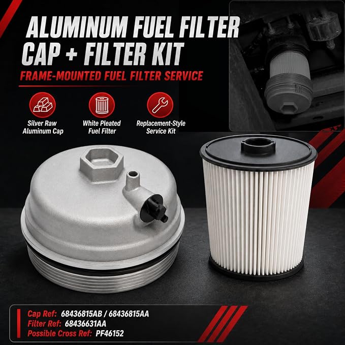 Aluminum Fuel Filter Cap with Fuel Filter Kit Compatible with Ram 2500 3500 - Image 2
