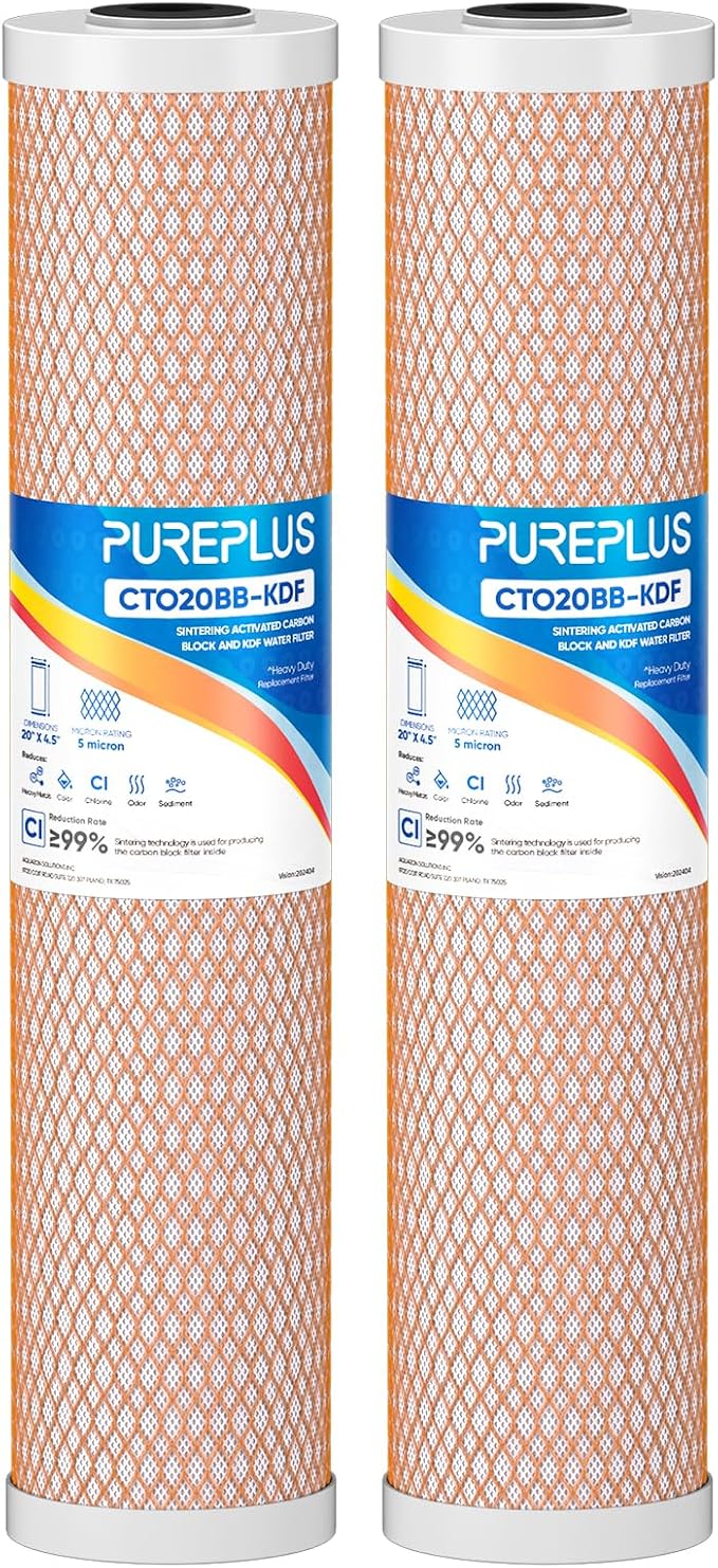 PUREPLUS 5 Micron 20" x 4.5" Whole House Coconut Shell Activated Carbon and KDF by PUREPLUS