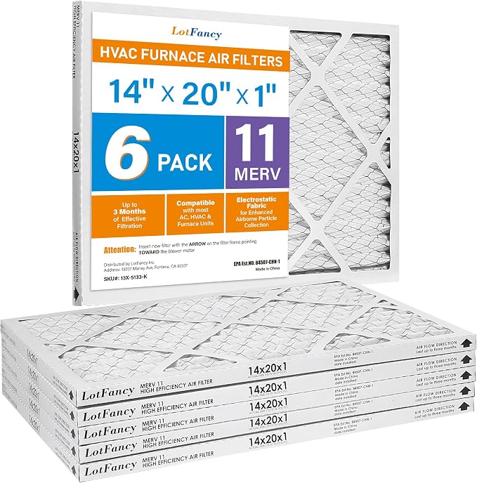 LotFancy 14x20x1 Air Filter MERV 11 6-Pack, Electrostatic Pleated AC Furnace - Image 9