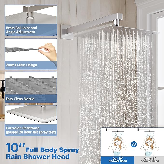 Shower System with Tub Spout, All Metal Tub Shower Faucet Set with 10'' Rain shower heads and handheld spray combo,Wall Mounted Tub Shower Systems with Valve and Trim Kit, Brushed Nickel
