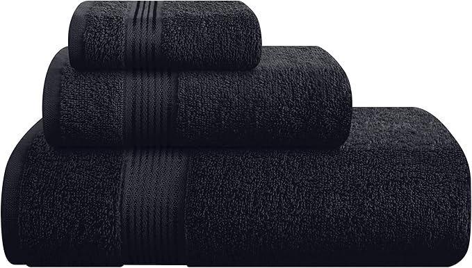 Belizzi Home Ultra Soft 3 Pack Cotton Towel Set, Contains a Bath Towel 28x55 inch, a Hand Towel 16x24 inch & a Wash Coth 12x12 inch, Ideal Everyday use, Compact & Lightweight - Black