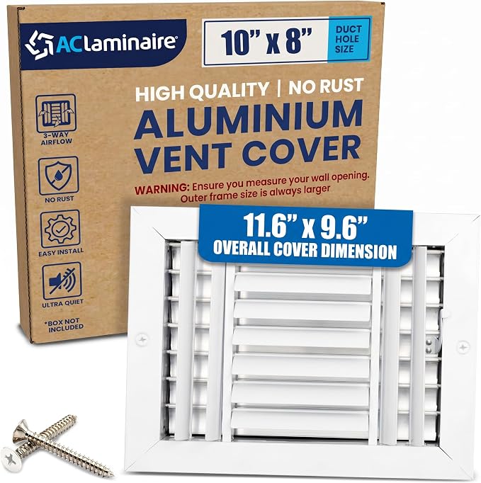 10x8 Aluminum 3-Way Air Vent Cover Wall or Ceiling Register – Quiet HVAC Vent by ACLAMINAIRE