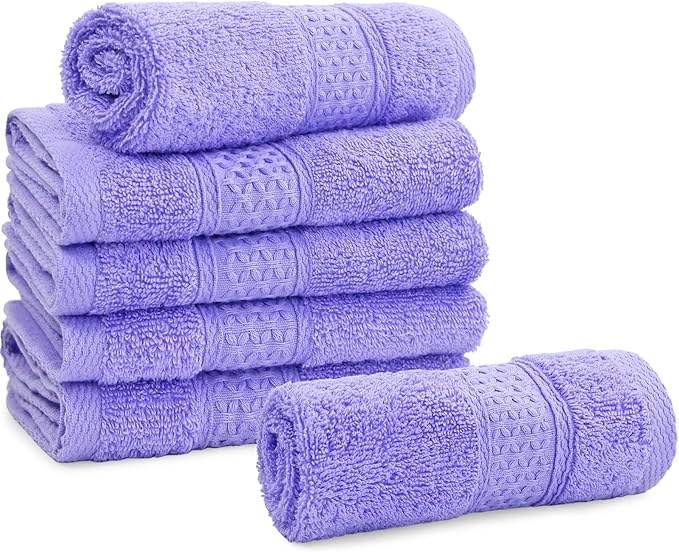 Cleanbear Wash Cloths Cotton Facecloths, Large Face Cloths 6 Ultra-Soft Washcloths for Bathroom and Guestroom, Fade-Resistant Face Towels 13 by 13 Inches (Lavender)