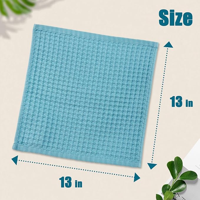 Cleanbear Lake Blue Waffle Washcloths 12 Pack, 13 x 13 Inches, Lightweight and Quick-Dry Face Towels, Soft and Absorbent, Ideal for Bathroom