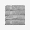 SALBAKOS 100% Turkish Cotton Bath Towel Set of 4 27x54 inch | Heirloom Quality | Hotel & Spa Collection | Soft, Super Absorbent, Long Lasting Bath Towels | Made in Turkey (Silver, 4 Bath Towels)