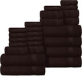 Belizzi Home 100% Cotton Towel Set, Contains 6 Bath Towel, 6 Hand Towel, 12 Wash Cloth - Compact Absorbent Lightweight & Quickdry Towels for Bathroom - 24 Piece Bathroom Towel Set - Chocolate Brown