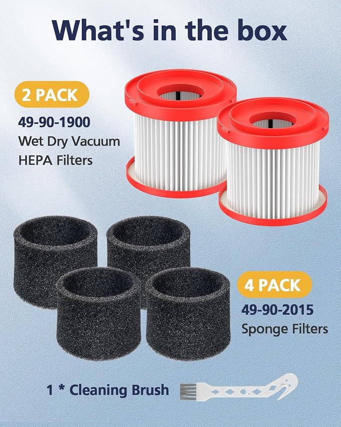 2 Pack 49-90-1900 Wet Dry Vacuum HEPA Filter Replacement Compatible - Image 6