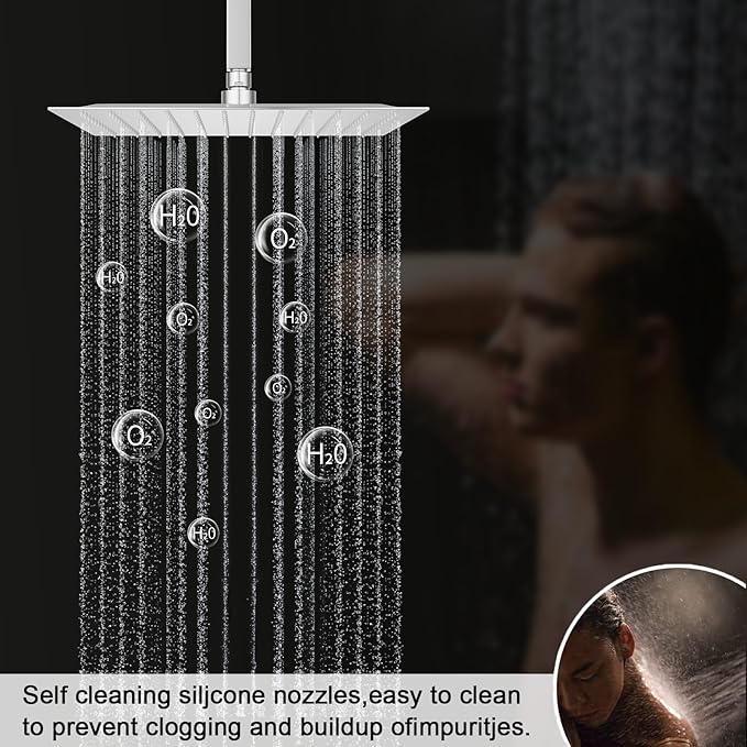 Polished Chrome Shower System with 12 inch Ceiling Mounted Shower Head and Dual 8 inch Wall Mounted Shower Head, Digital Display Shower Faucet Set with Handheld Spray