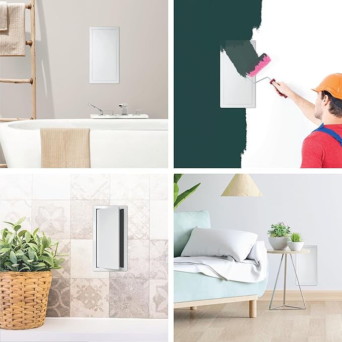 8" x 16" White Plastic Access Panel. Service Shaft Door Panel. Plumbing, Electricity, Heating, Alarm Wall Access Panel for Drywall. Bathroom Services Access Hole Cover.