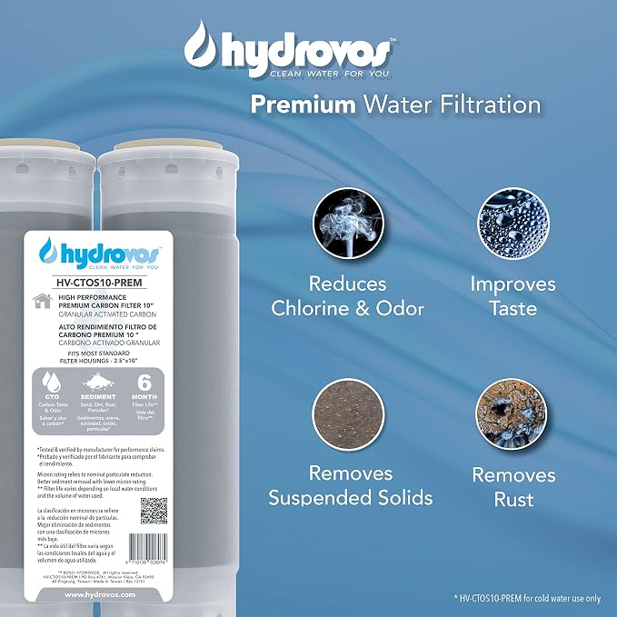HYDROVOS Premium GAC Water Filter 10" x 2.5", Granular Activated Carbon - Image 2