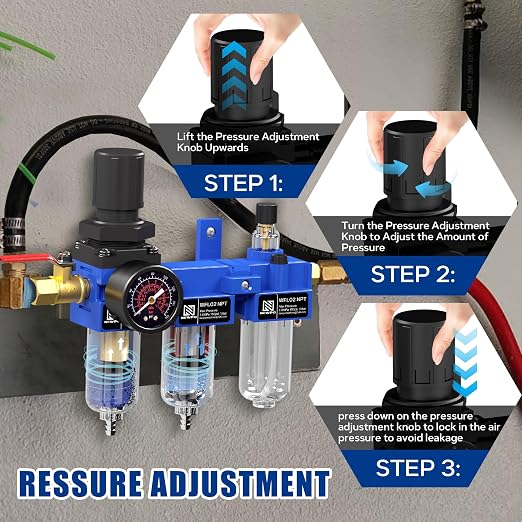 NEWPO 1/4" NPT Compressed Air Filter Regulator Lubricator Combo, Water/Oil Trap - Image 5