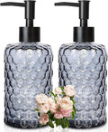 Clear Charcoal Blue Glass Soap Dispenser with Pump, 16oz Honeycombed Design Hand Soap Dispenser, Refillable Lotion & Dish for Dishwashing Liquid, Lotion