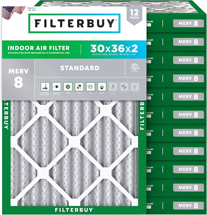 Filterbuy 30x36x2 Air Filter MERV 8 Essential Dust & Allergy Defense, by Filterbuy
