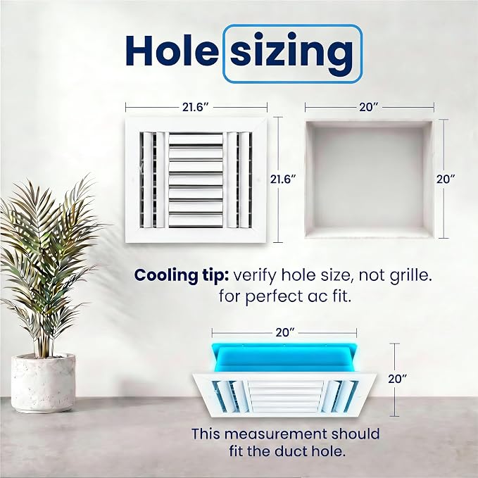 20x20 Aluminum 4-Way Air Vent Cover Wall Ceiling Register HVAC Duct Opening - Image 3