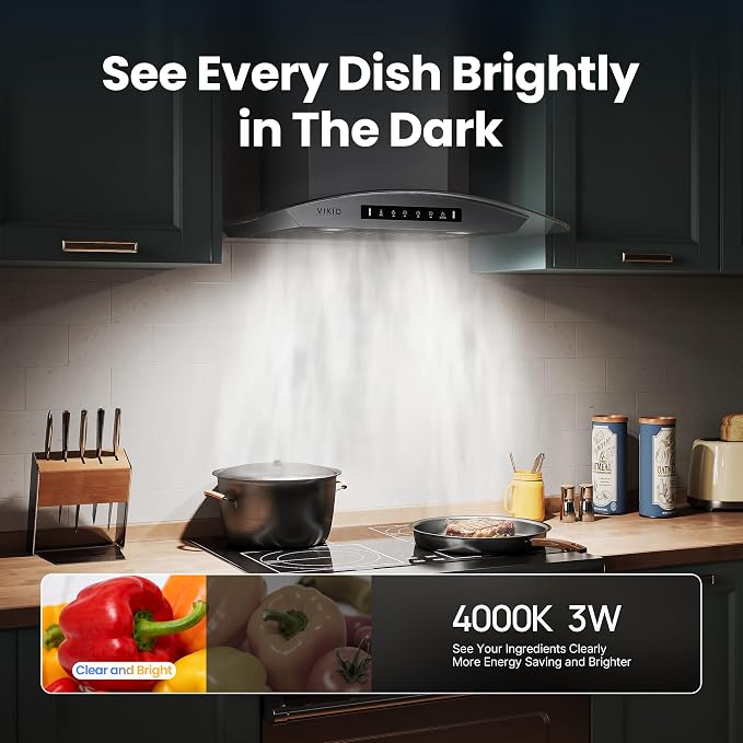 30" Wall Mount Range Hood Tempered Glass 900 CFM, Kitchen Chimney Vent - Image 7