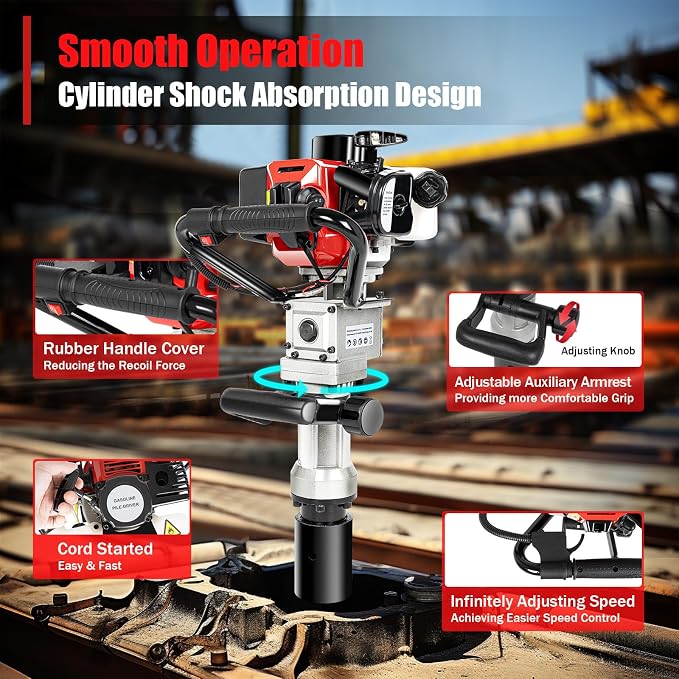 Gas Powered T-Post Driver, 900W 32.7CC T Post Pounder Driver Heavy Duty Gasoline - Image 6