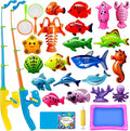 CozyBomB™ Magnetic Fishing Toys Game Set for Kids | Water Table Bathtub Kiddie Pool Party Pole Rod Net, Outdoor Plastic Floating Fish, Toddler Bath Color Ocean Sea Animals Birthday Gift Age 3-5 6 4-8